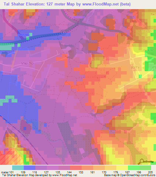 Tal Shahar,Israel Elevation Map