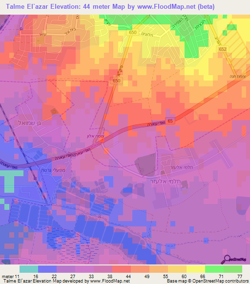 Talme El`azar,Israel Elevation Map