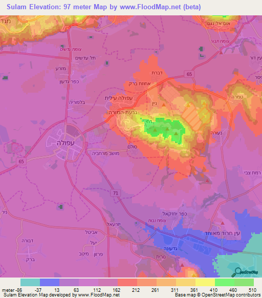 Sulam,Israel Elevation Map