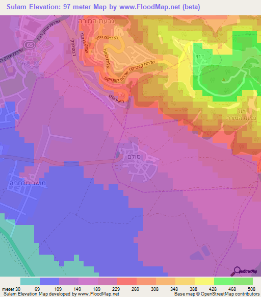 Sulam,Israel Elevation Map