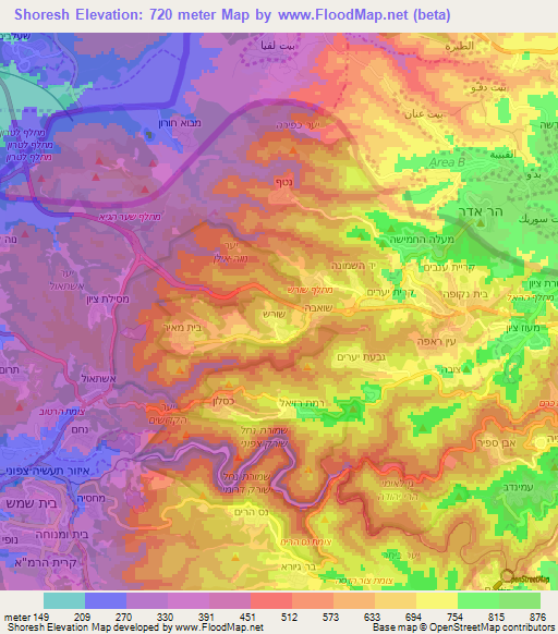 Shoresh,Israel Elevation Map