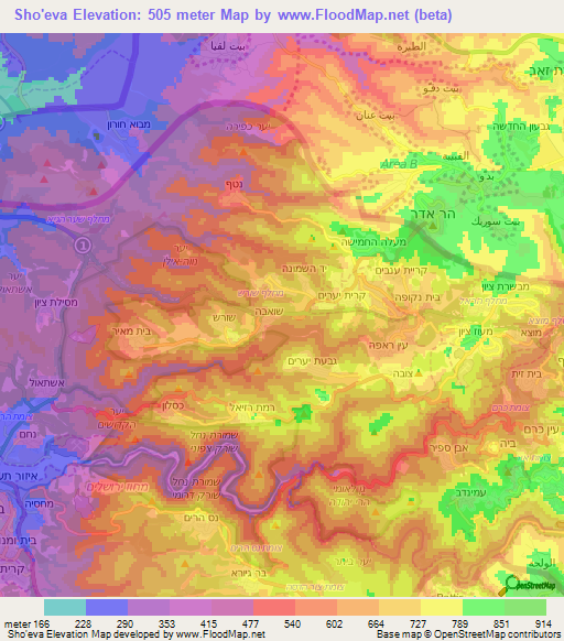 Sho'eva,Israel Elevation Map