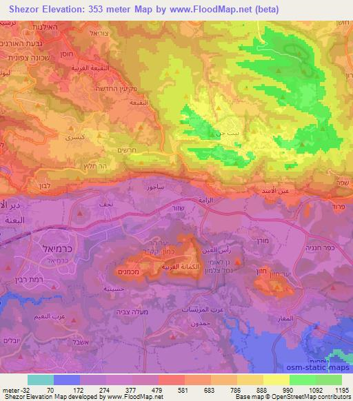 Shezor,Israel Elevation Map