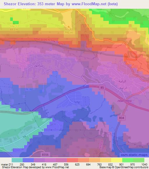Shezor,Israel Elevation Map