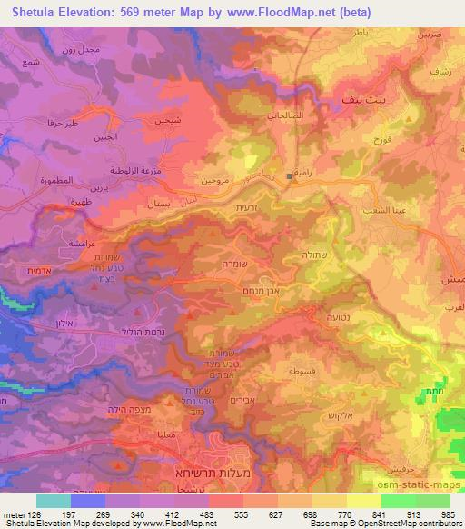 Shetula,Israel Elevation Map