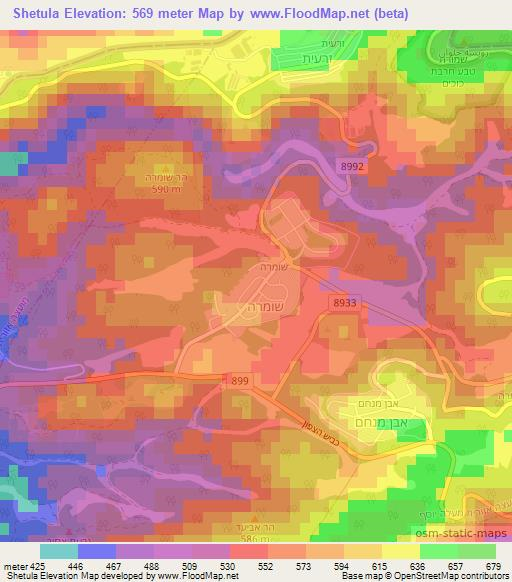 Shetula,Israel Elevation Map