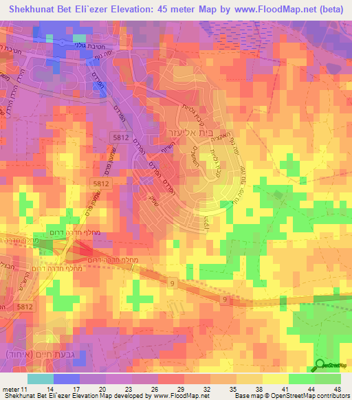 Shekhunat Bet Eli`ezer,Israel Elevation Map