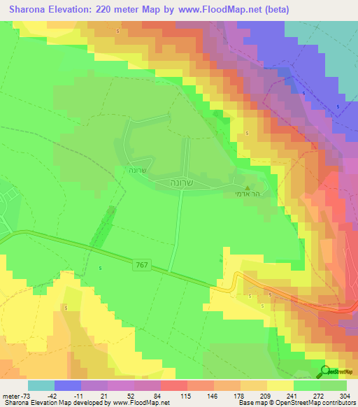 Sharona,Israel Elevation Map
