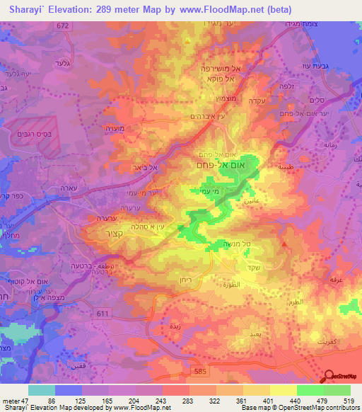 Sharayi`,Israel Elevation Map