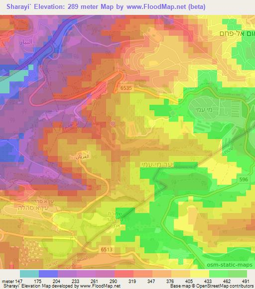 Sharayi`,Israel Elevation Map