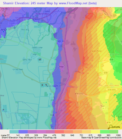 Shamir,Israel Elevation Map