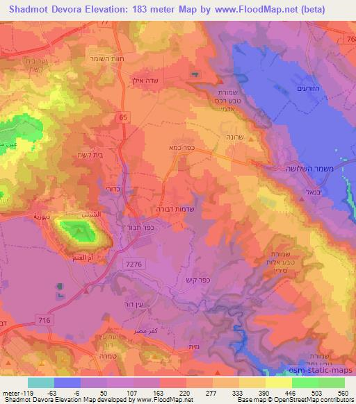 Shadmot Devora,Israel Elevation Map