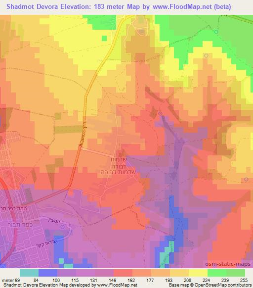Shadmot Devora,Israel Elevation Map