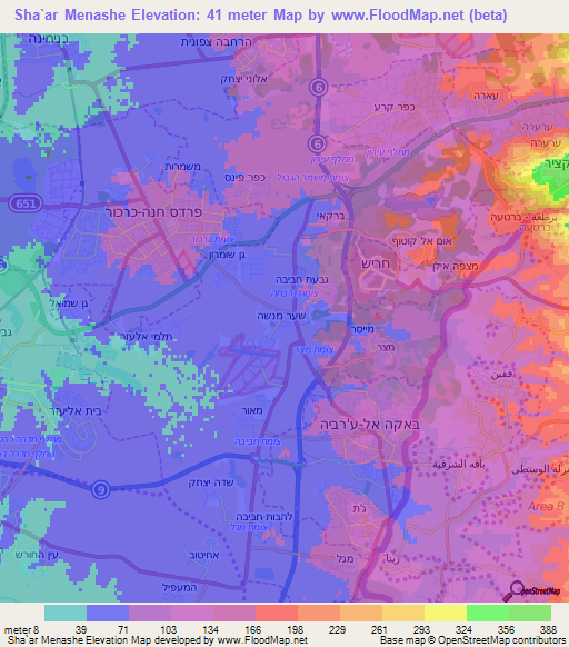 Sha`ar Menashe,Israel Elevation Map