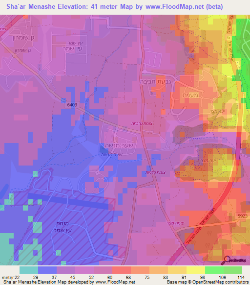 Sha`ar Menashe,Israel Elevation Map