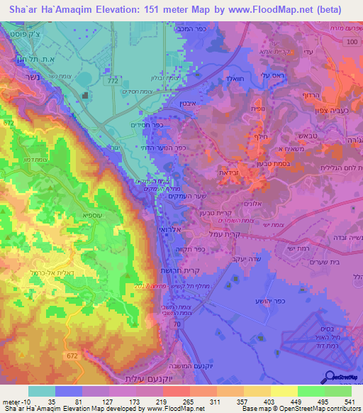 Sha`ar Ha`Amaqim,Israel Elevation Map