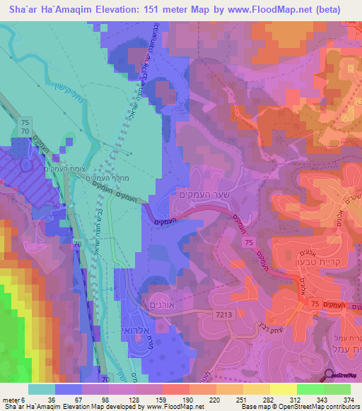 Sha`ar Ha`Amaqim,Israel Elevation Map