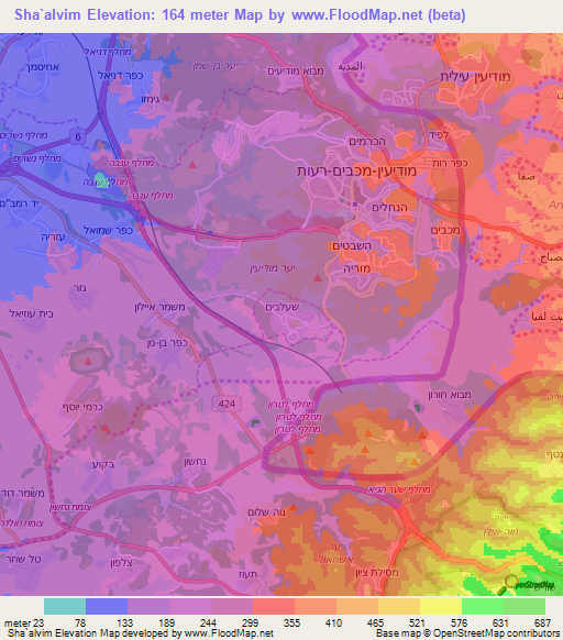 Sha`alvim,Israel Elevation Map