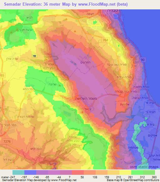 Semadar,Israel Elevation Map