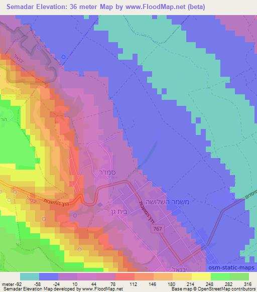 Semadar,Israel Elevation Map