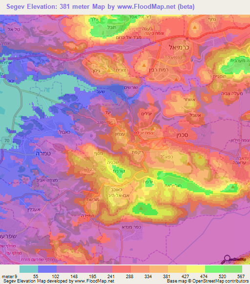 Segev,Israel Elevation Map