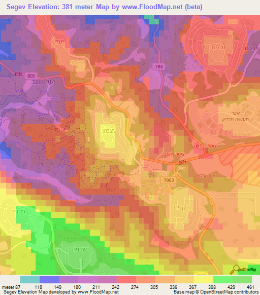 Segev,Israel Elevation Map