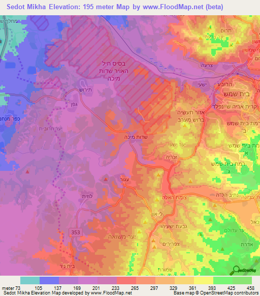 Sedot Mikha,Israel Elevation Map