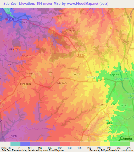 Sde Zevi,Israel Elevation Map