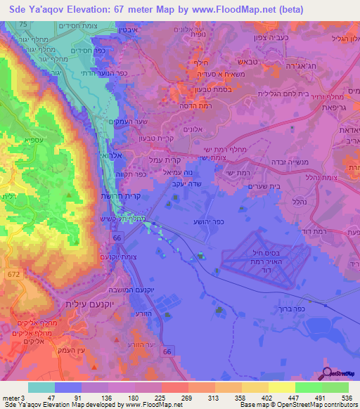 Sde Ya'aqov,Israel Elevation Map
