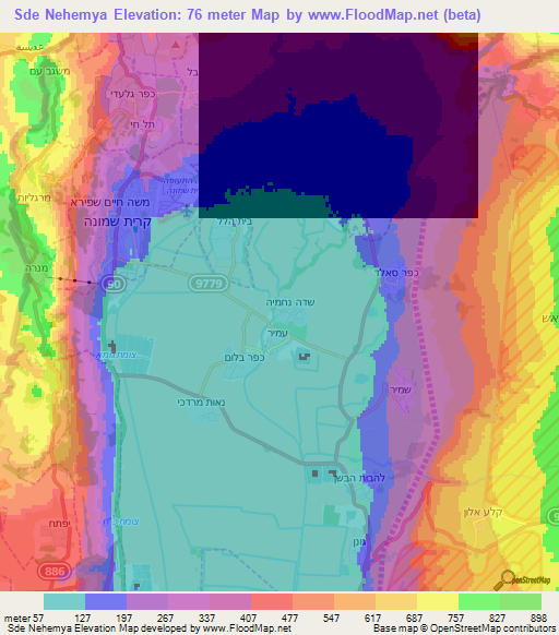 Sde Nehemya,Israel Elevation Map