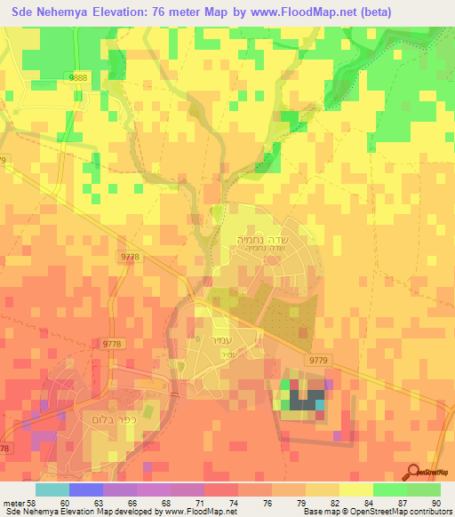 Sde Nehemya,Israel Elevation Map