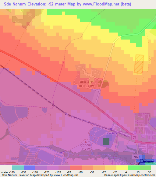 Sde Nahum,Israel Elevation Map