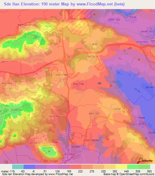 Sde Ilan,Israel Elevation Map