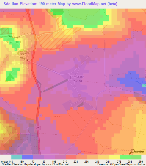 Sde Ilan,Israel Elevation Map