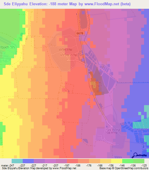 Sde Eliyyahu,Israel Elevation Map
