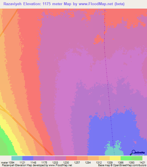 Razaviyeh,Iran Elevation Map
