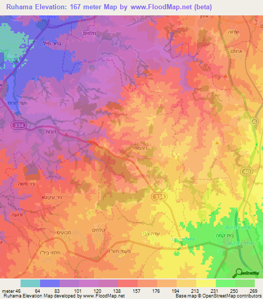 Ruhama,Israel Elevation Map