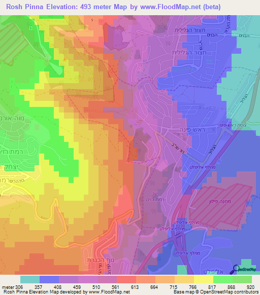 Rosh Pinna,Israel Elevation Map