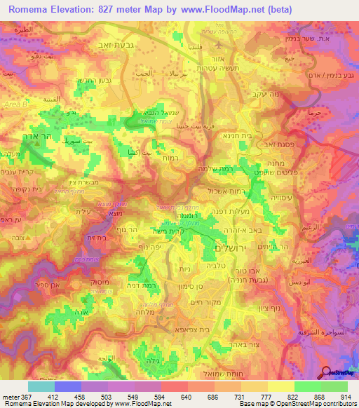 Romema,Israel Elevation Map