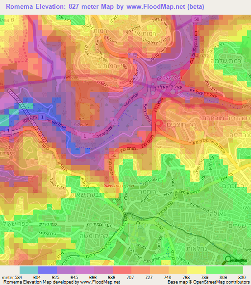 Romema,Israel Elevation Map
