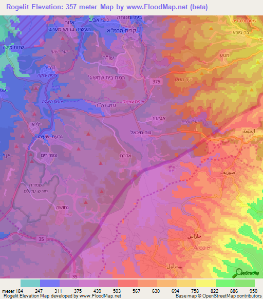 Rogelit,Israel Elevation Map