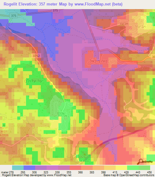 Rogelit,Israel Elevation Map