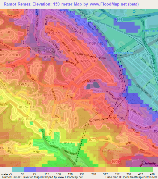 Ramot Remez,Israel Elevation Map