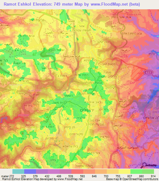 Ramot Eshkol,Israel Elevation Map