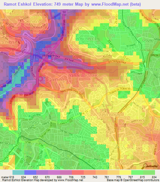 Ramot Eshkol,Israel Elevation Map