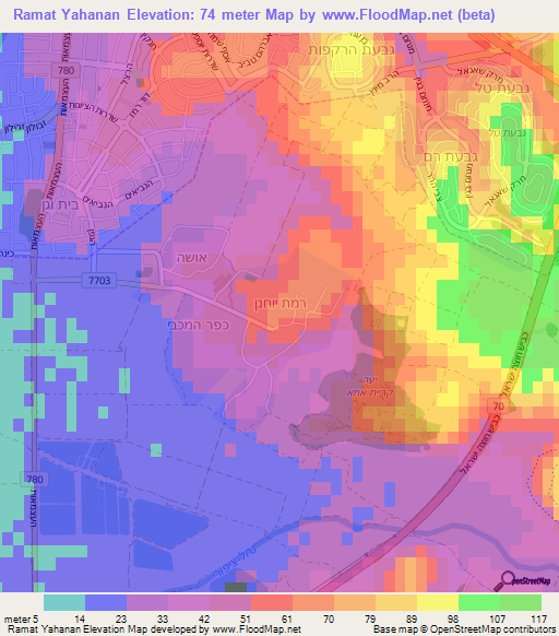 Ramat Yahanan,Israel Elevation Map