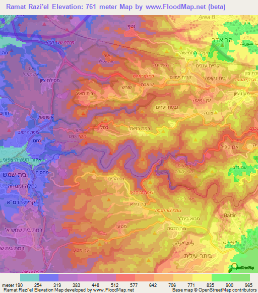 Ramat Razi'el,Israel Elevation Map
