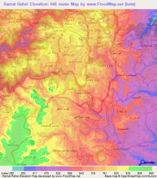 Ramat Rahel,Israel Elevation Map