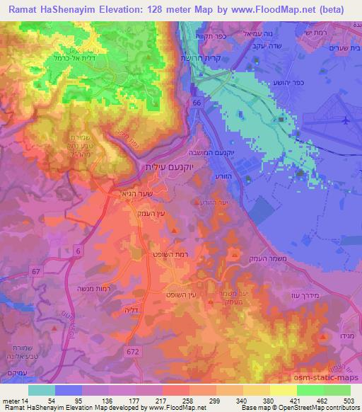 Ramat HaShenayim,Israel Elevation Map
