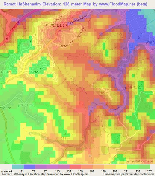 Ramat HaShenayim,Israel Elevation Map